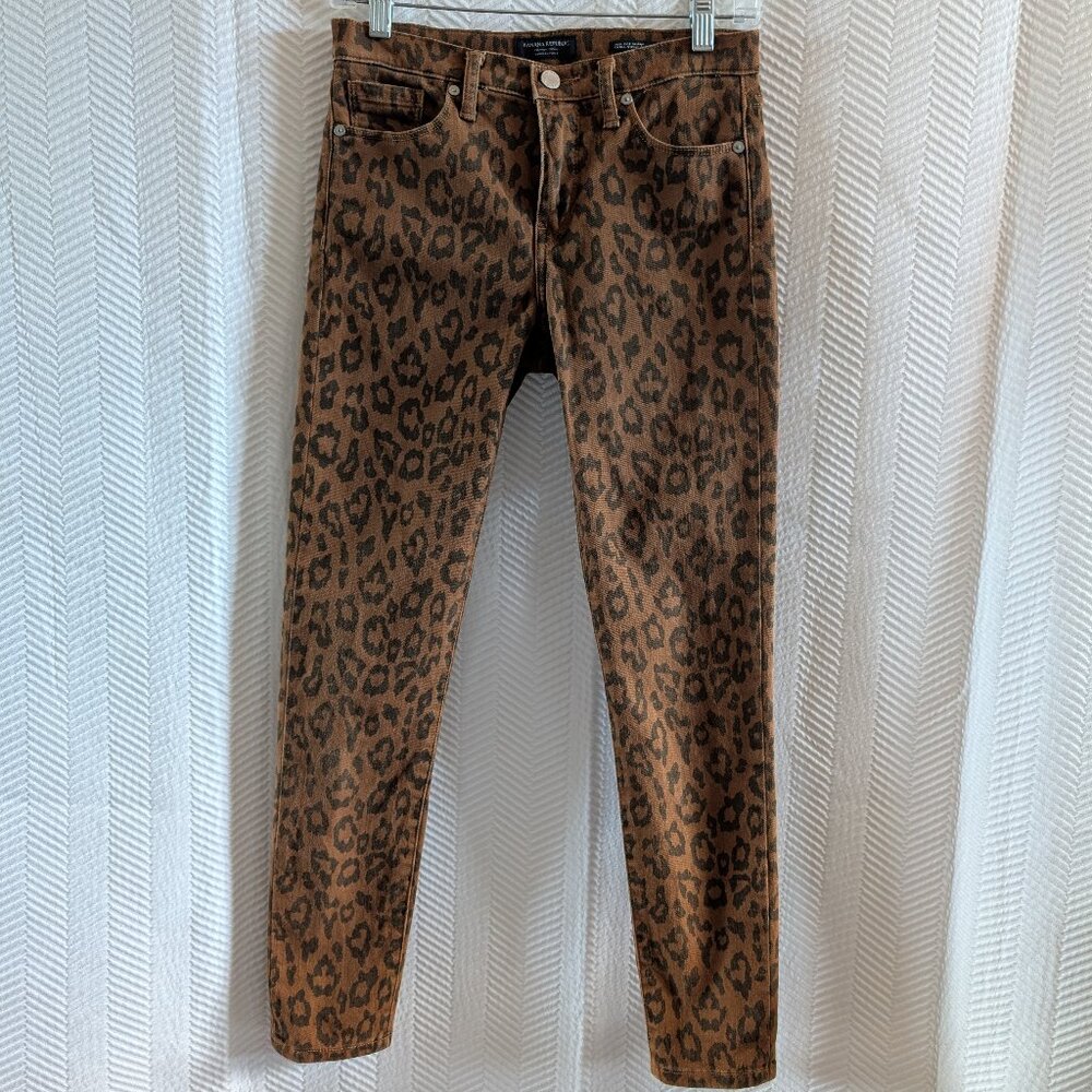 Banana Republic Mid Rise Skinny Jeans Leopard Print Brown Black Denim Size 25R